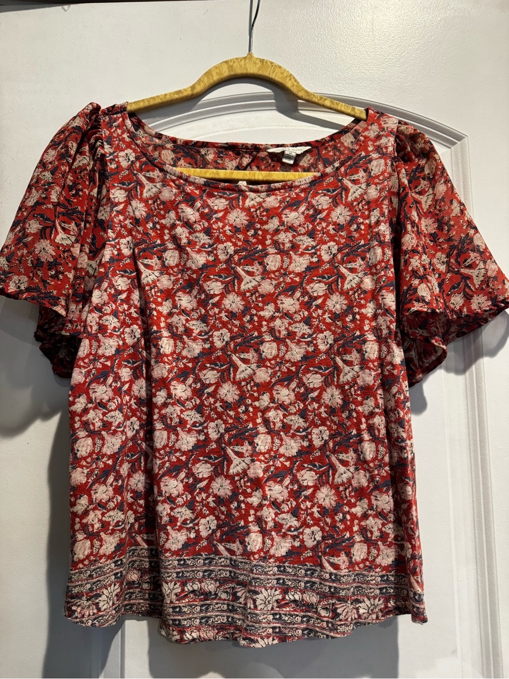 Lucky Brand Floral Open Back Flutter Sleeve Boho Top Size M